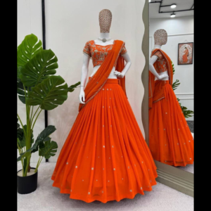 Designer Ruffle Lehenga Saree with Embroidery & Sequence Work